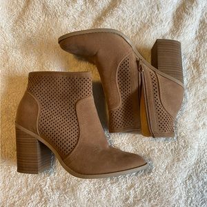 Tan Block Heeled Booties